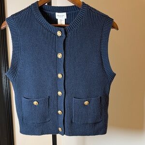 Song of Style Aimee Song Navy Ribbed Knit Sweater Vest - Gold Buttons | Size M